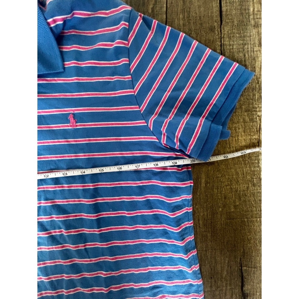Ralph Lauren Sport Kids XL Blue Pink Striped Short Sleeve Polo‎ Shirt Pony Logo - Picture 2 of 6